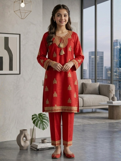 Crimson Heritage Embroidered Co-Ord Set