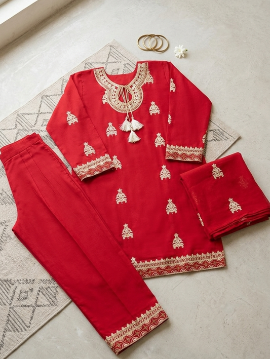Crimson Heritage Embroidered Co-Ord Set