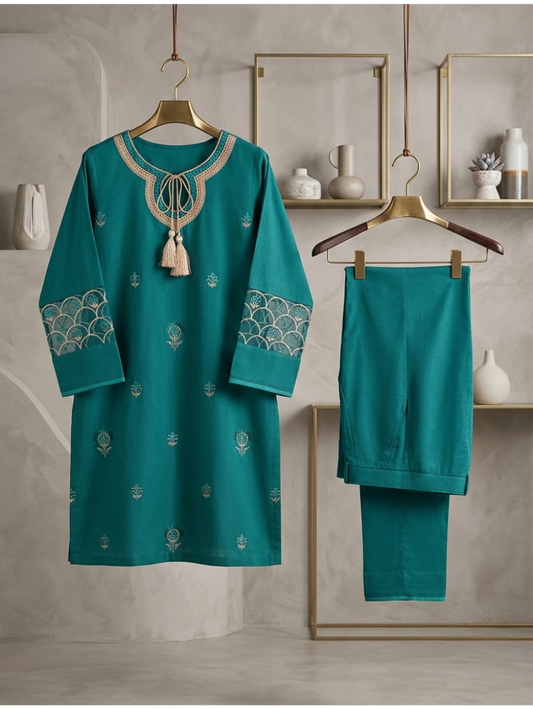 Teal Serenity Embroidered Co-Ord Set
