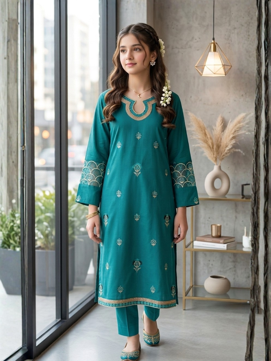 Teal Serenity Embroidered Co-Ord Set